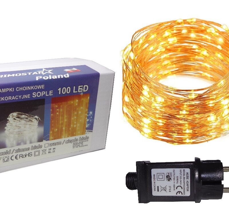 LAMPKI SOPLE LED NA DRUCIKU 100 LED CIEPŁE BIAŁE