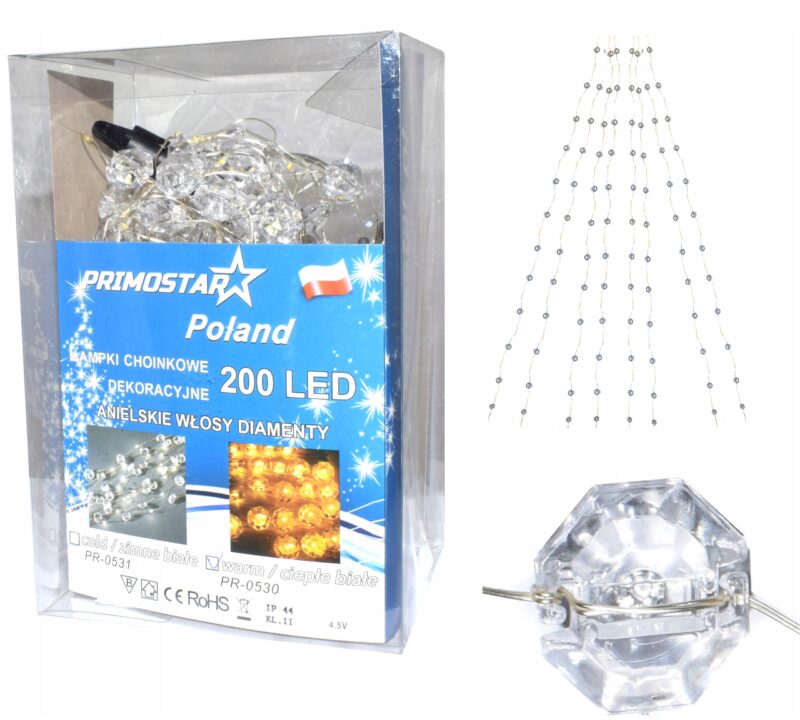 LAMPKI LED NA DRUCIKU DIAMENTY ANIELSKIE WŁOSY 200 ZIMNE