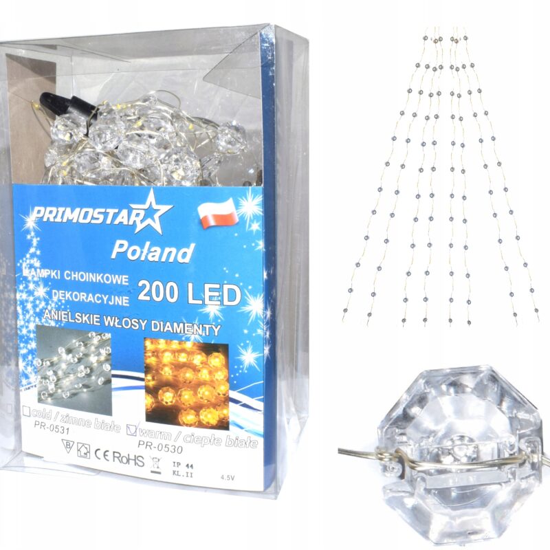 LAMPKI LED NA DRUCIKU DIAMENTY ANIELSKIE WŁOSY 200 ZIMNE
