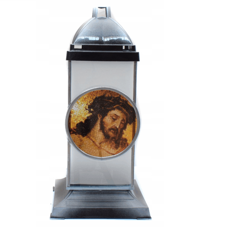 ZNICZ LAMPION SZKLANA KAPLICZKA JEZUS SREBRNY