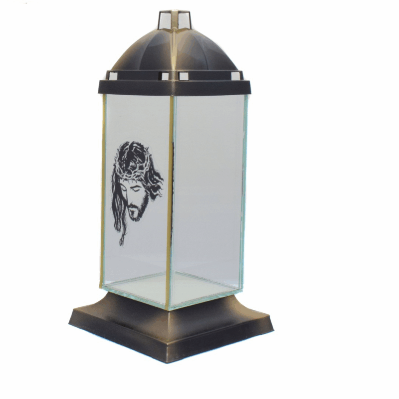 ZNICZ LAMPION SZKLANA KAPLICZKA JEZUS ZŁOTO CZARNY
