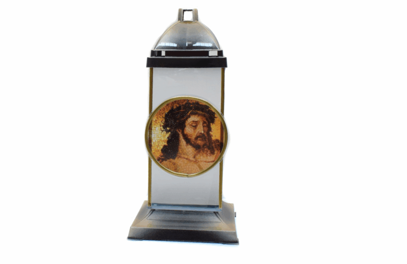 ZNICZ LAMPION SZKLANA KAPLICZKA JEZUS ZŁOTY