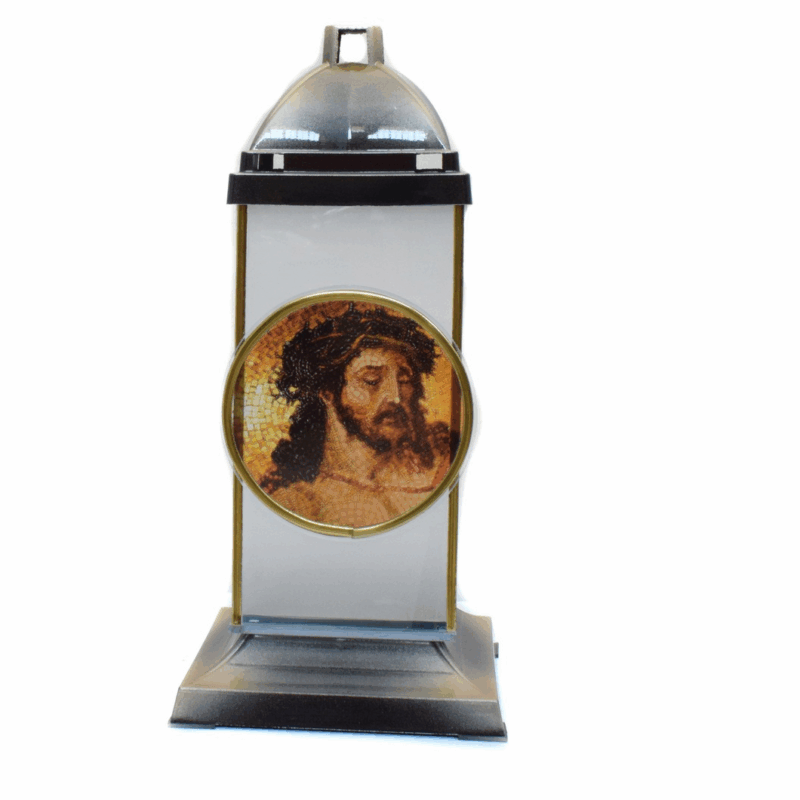 ZNICZ LAMPION SZKLANA KAPLICZKA JEZUS ZŁOTY