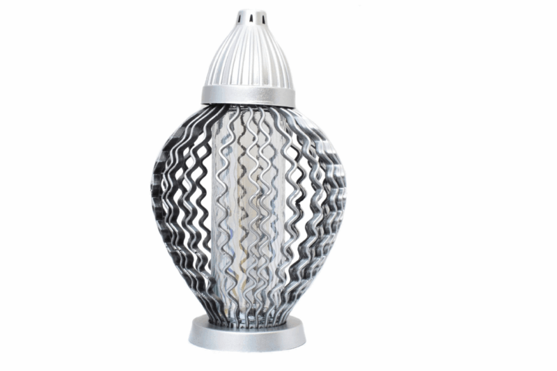 DUŻY OZDOBNY ZNICZ LAMPION KARAFKA AŻUR NOWY WZÓR SREBRNY