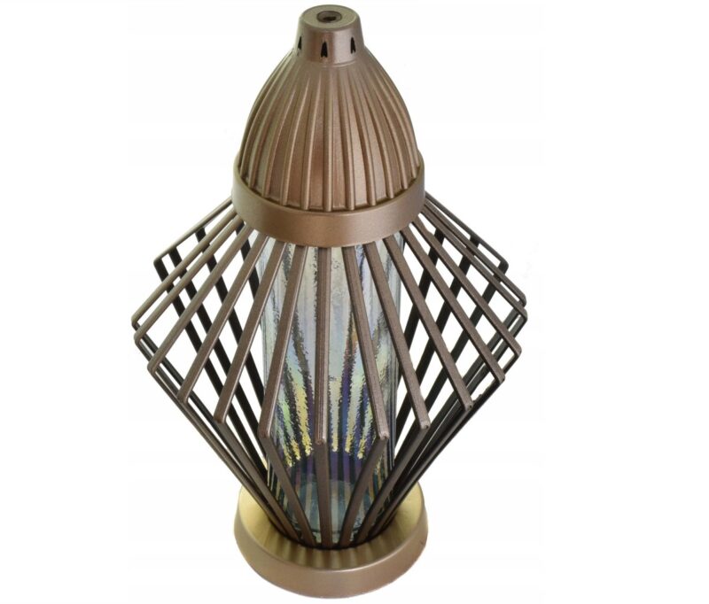 DUŻY OZDOBNY ZNICZ LAMPION KARAFKA AŻUR DIAMENT Złoty