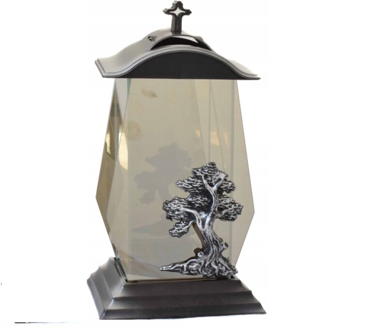 ZNICZ KAPLICZKA LAMPION SZKŁO ELEGANCKIE ZDOBIENIE Srebrny