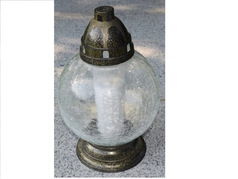 ZNICZ LAMPION SZKŁO KULA MROŻONA KOLORY Biały