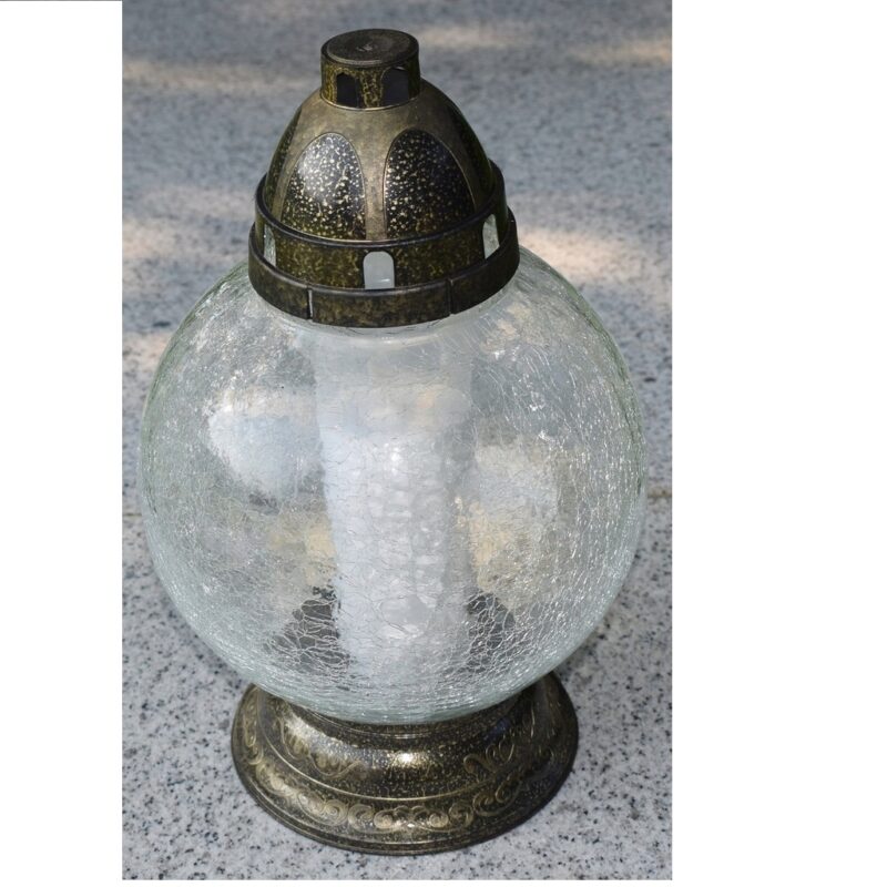 ZNICZ LAMPION SZKŁO KULA MROŻONA KOLORY Srebrny