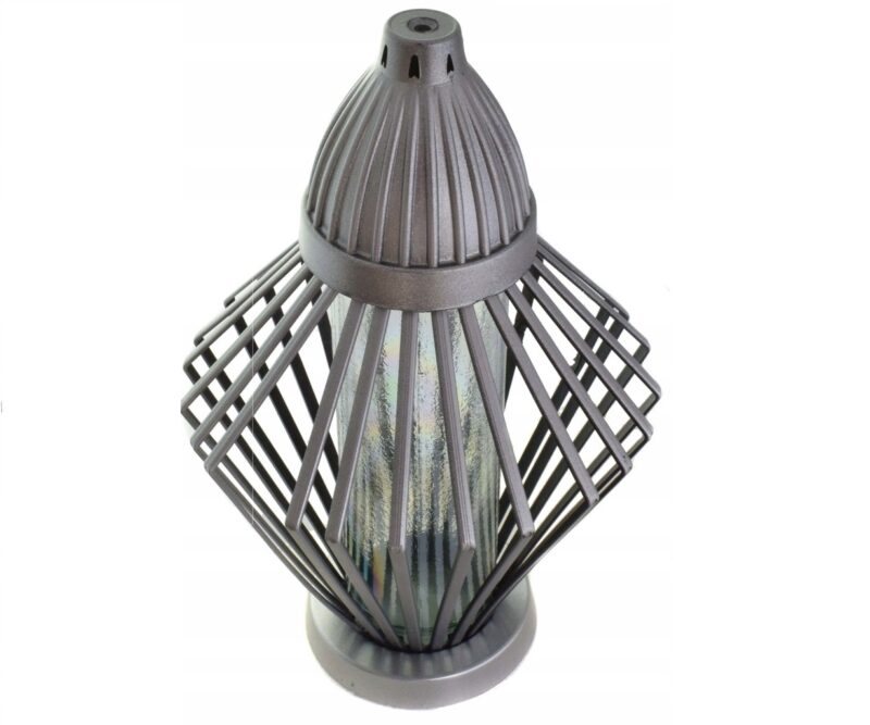 DUŻY OZDOBNY ZNICZ LAMPION KARAFKA AŻUR DIAMENT Srebrny