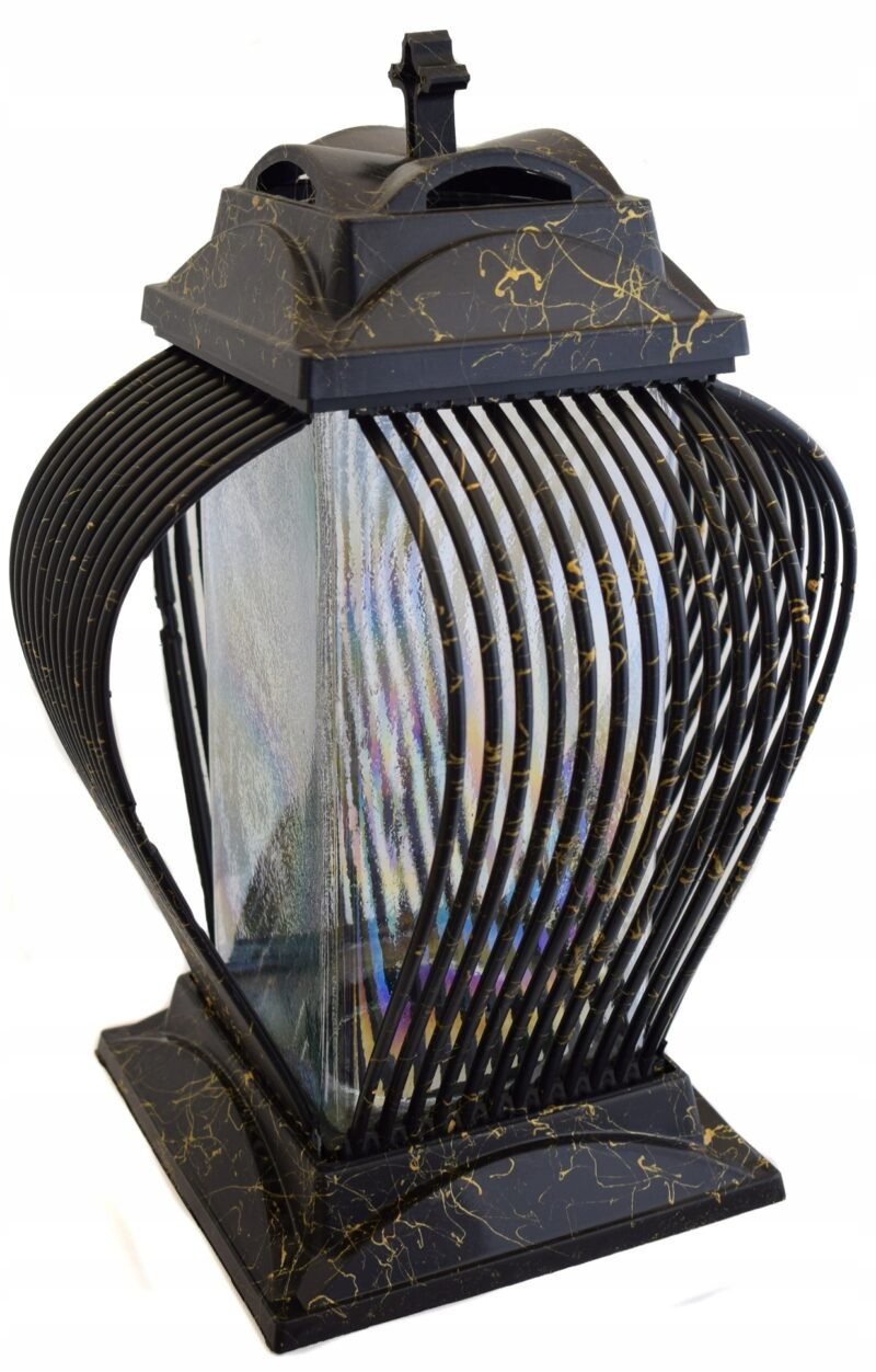 DUŻY ZNICZ AŻUR SIATKA LAMPION LATARENKA KAPLICZKA Czarny złota nić.