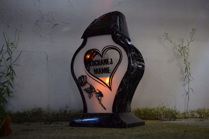 ZNICZ LAMPION OZDOBNY MARMUR FARAON DEDYKACJA "Kochanej Mamie"