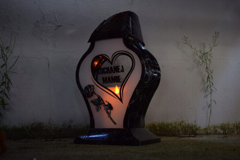 ZNICZ LAMPION OZDOBNY MARMUR FARAON DEDYKACJA "Kochanej Mamie"