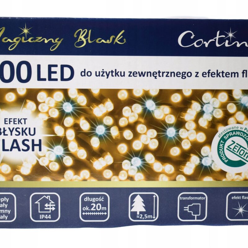 LAMPKI CHOINKOWE 400 LED CIEPŁE BIAŁE + FLASH 20m
