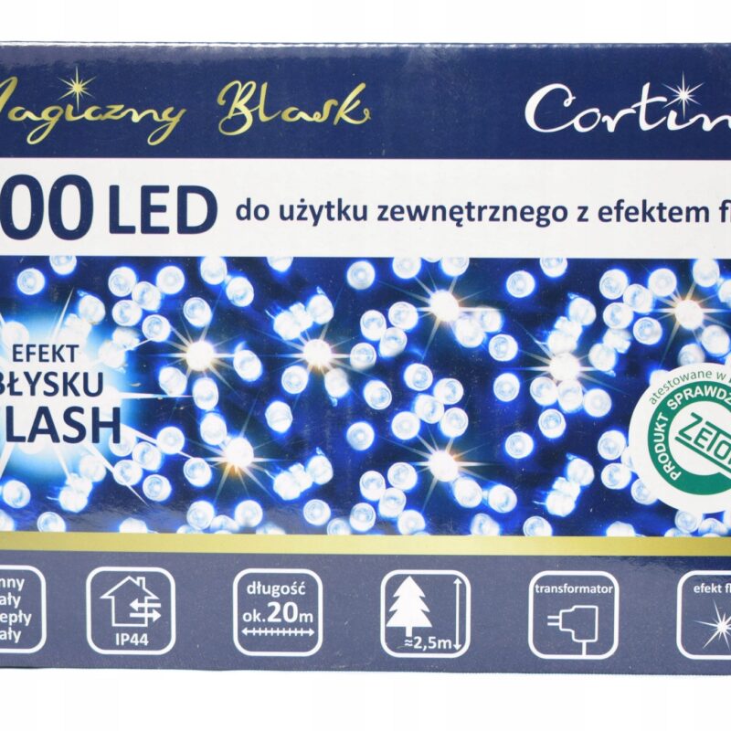 LAMPKI CHOINKOWE 400 LED ZIMNE BIAŁE + BŁYSK 20m
