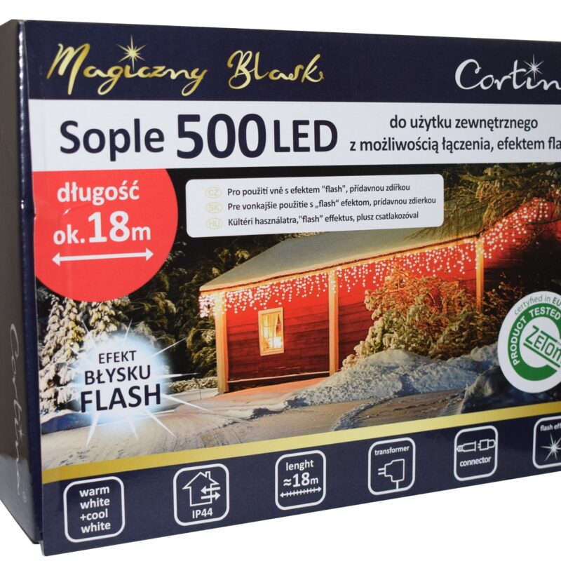LAMPKI SOPLE LED ZEWNĘTRZNE 500LED CIEPŁE + BŁYSK