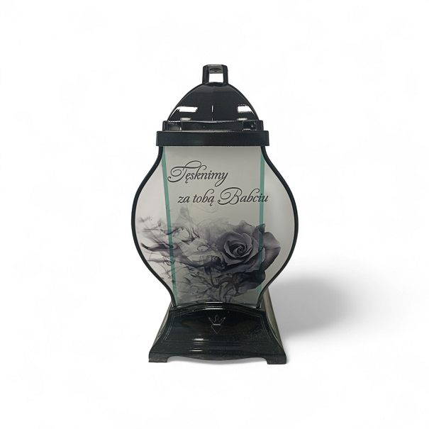 Znicz kapliczka "Tęsknimy za Tobą babciu"+ świeca led