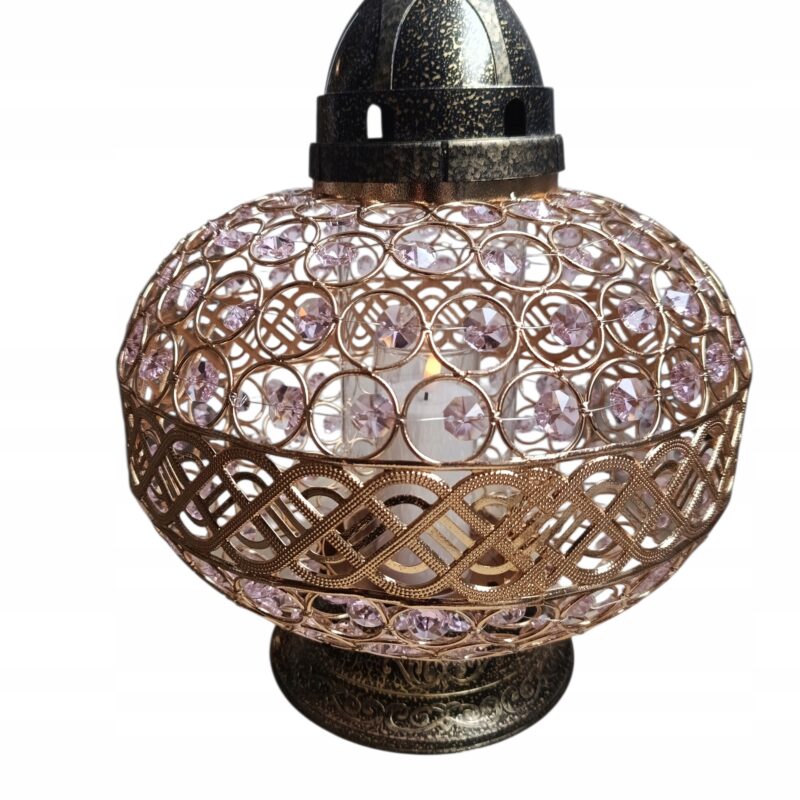 DUŻY ZNICZ 36cm Premium Big Waza Złota róż Kryształki + świeca led