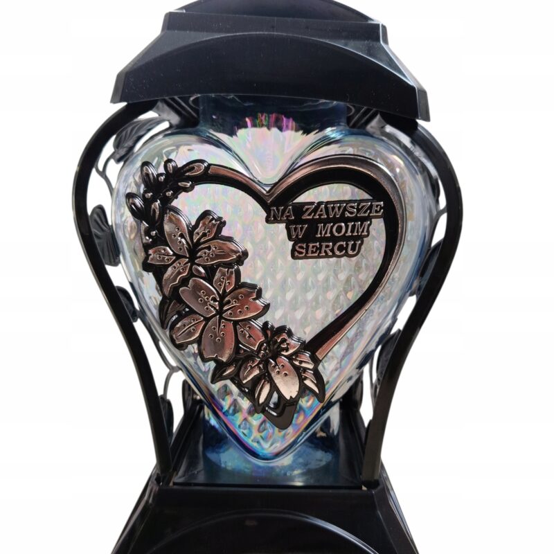 DUŻY ZNICZ AŻUR SERCE SREBRNE ZDOBIONY ŚWIECA LED W ZESTAWIE