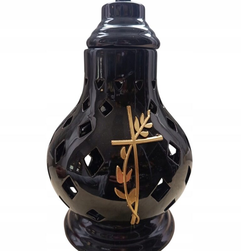 ELEGANCKI Znicz CERAMICZNY MINI KARAFA czarny z KRZYŻEM