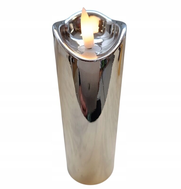 ŚWIECZKA LED Wkład do zniczy dekoracji EFEKT PŁOMIENIA - 15 cm SREBRNA