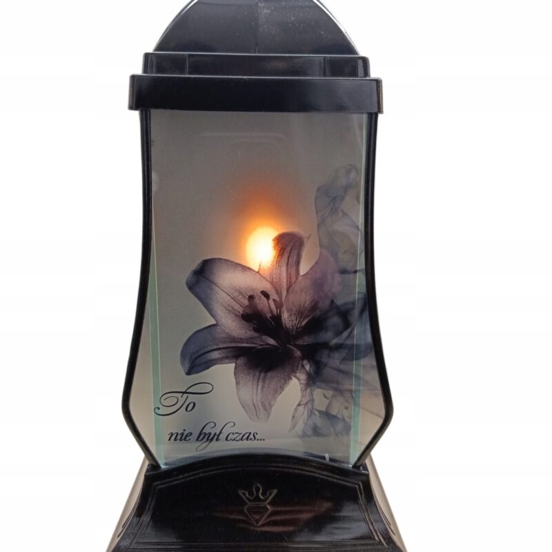 Znicz KAPLICZKA SZKLANY CZARNA LILIA Wkład / Świeca LED W ZESTAWIE
