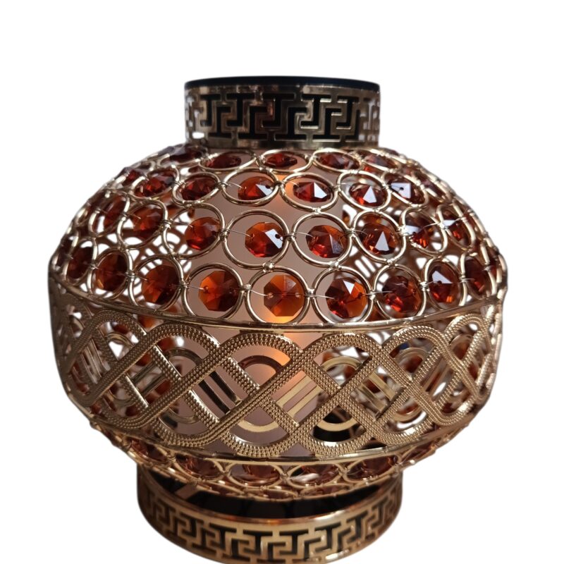 Znicz Solarny LED Kula Kryształ Złota brązowe Kryształki Premium VIP