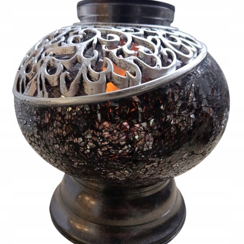 Znicz Solarny LED Lampion Witraż efekt płomienia Waza Kula Mozaika Czarny