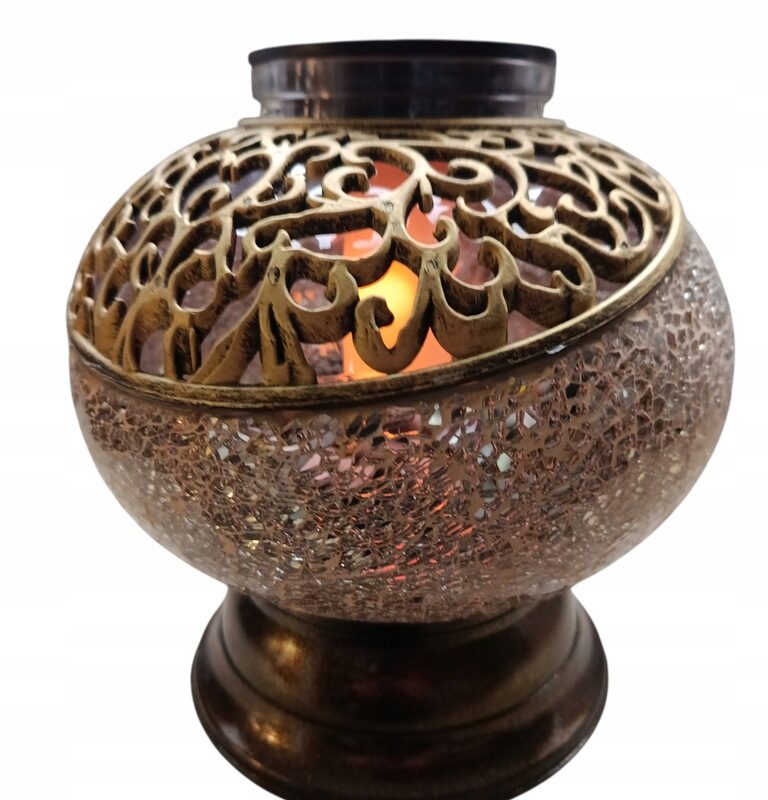 Znicz Solarny LED Lampion Witraż efekt płomienia Waza Kula Mozaika MIRROR